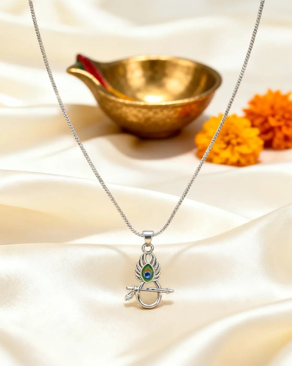 Mor Pankh Filigree Pendant with Bansuri