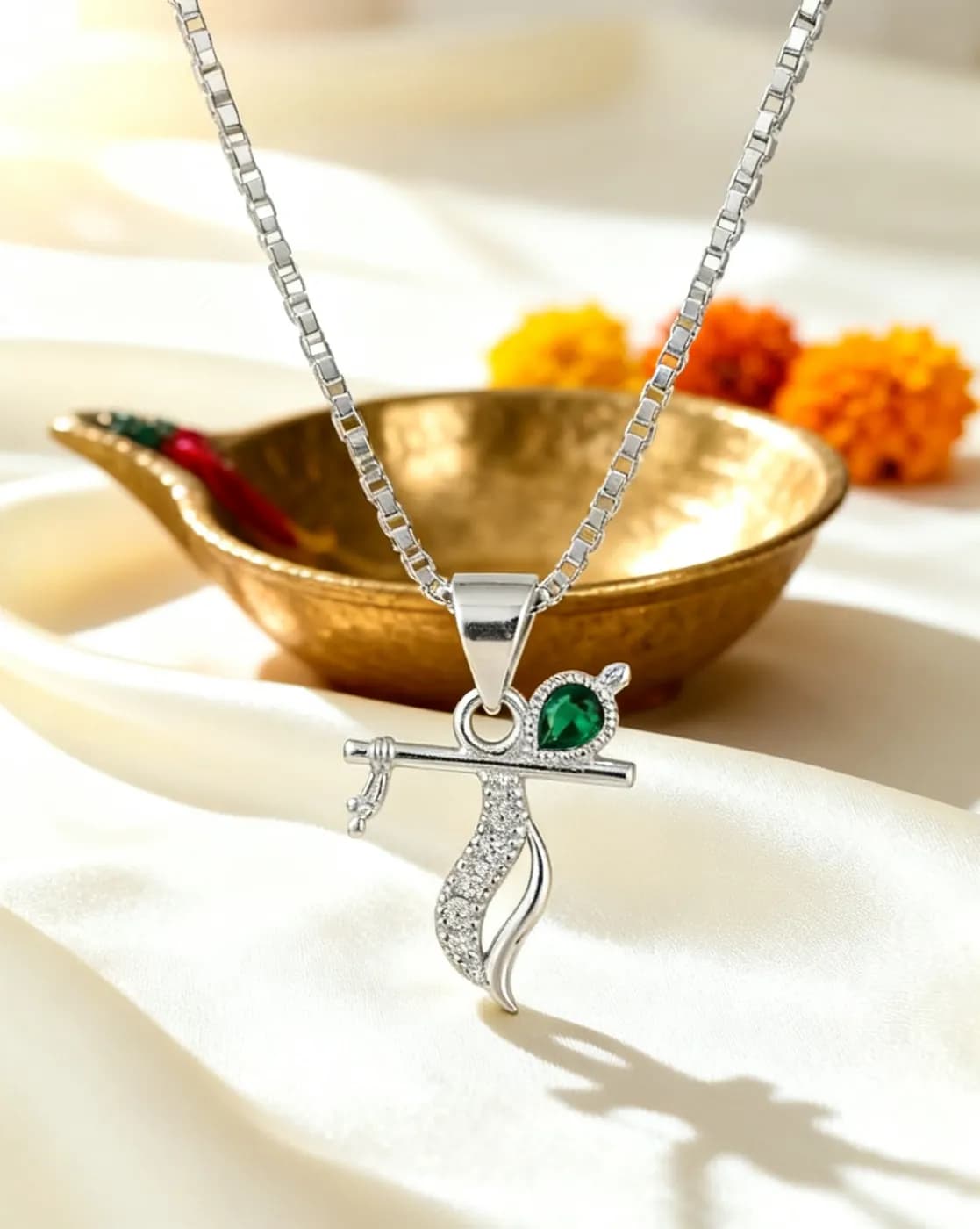 Mor Pankh & Bansuri Pendant — Flowing Stem