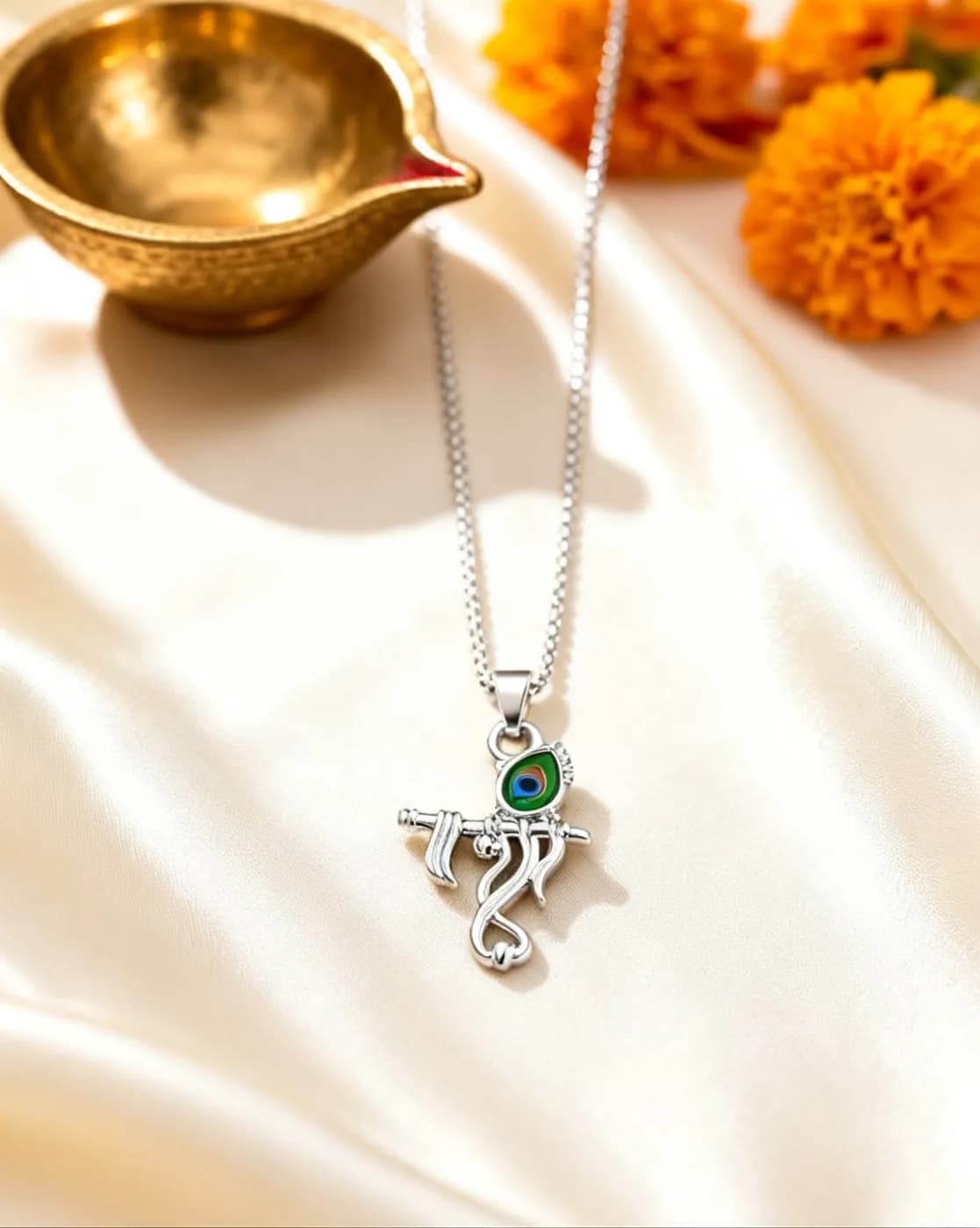 Mor Pankh & Bansuri Pendant — Slim