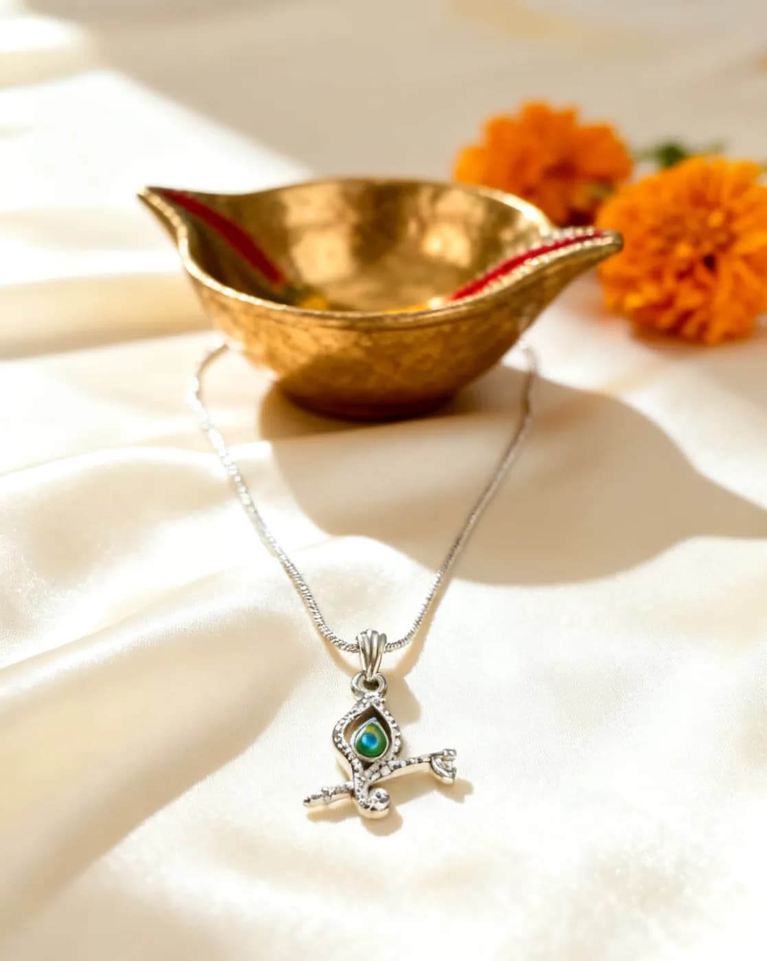 Mor Pankh & Bansuri Pendant — Long Drop
