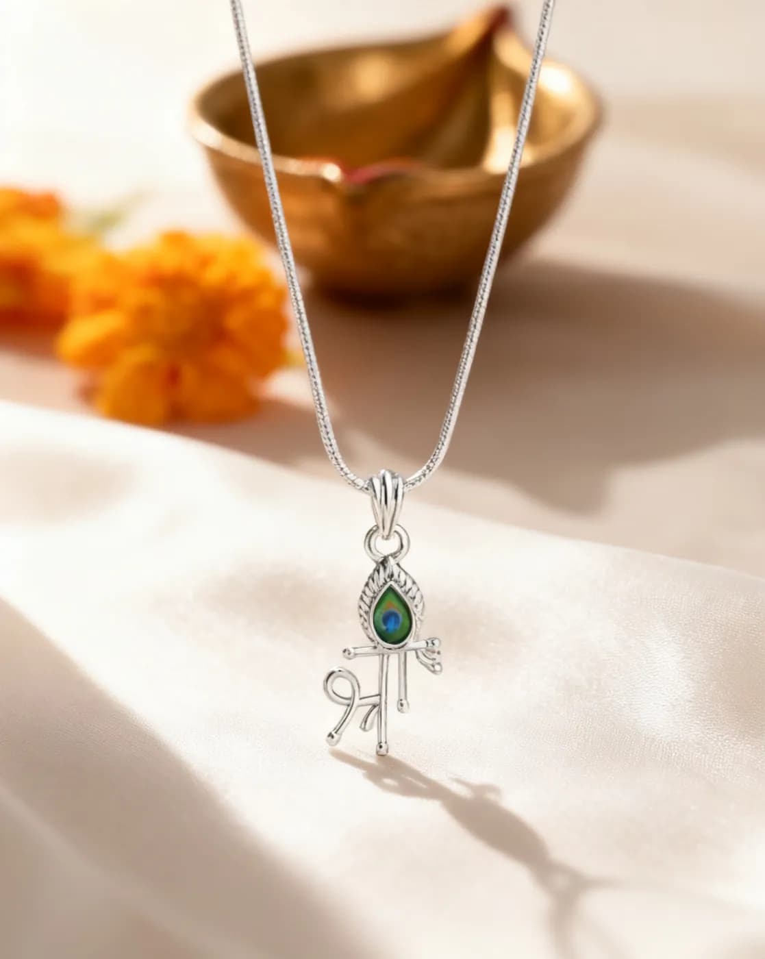 Mor Pankh Bansuri Script Pendant