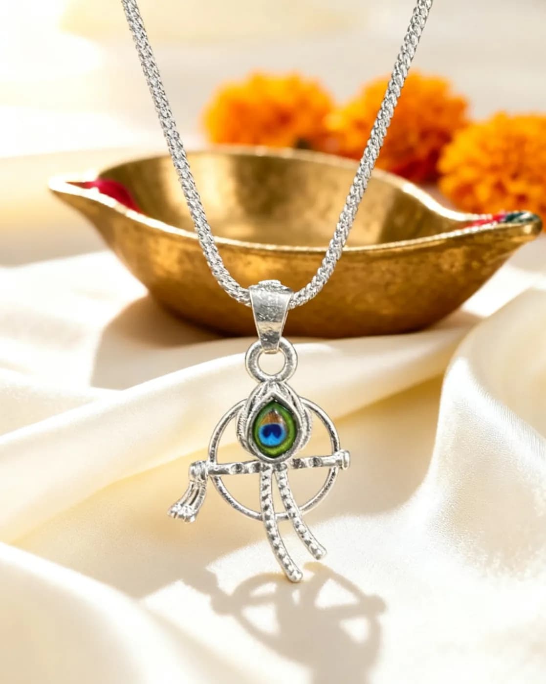 Mor Pankh Halo Pendant with Bansuri and Tassel