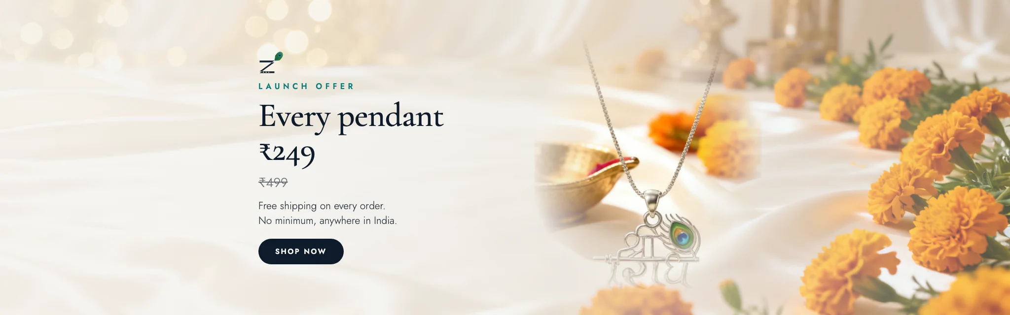 Launch offer - every pendant Rs 249, free shipping on every order