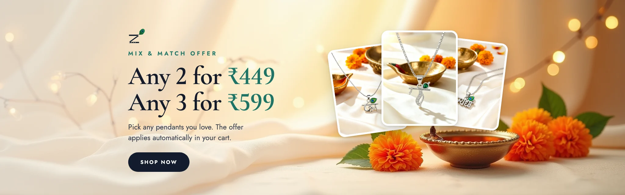 Mix and match - any 2 pendants for Rs 449, any 3 for Rs 599